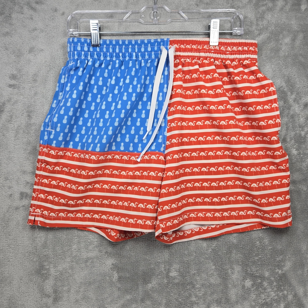 Chubbies Men's Red, White, & Blue Pineapple & Flamingo Pattern‎ Swim Trunks Sz M